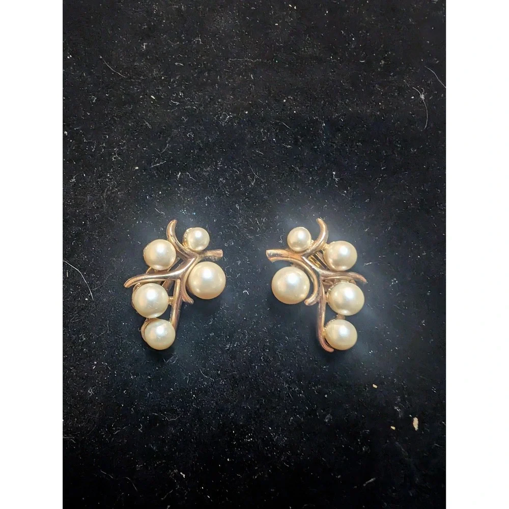 Earrings Faux Pearl Cluster Branch Clip On Womens Gold Tone Jewelry